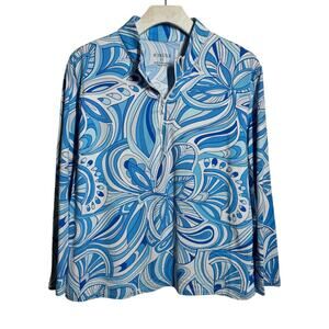 Icikuls Top Pullover Women Pickleball XL Blue White‎ Abstract 1/4 Zip Stretch